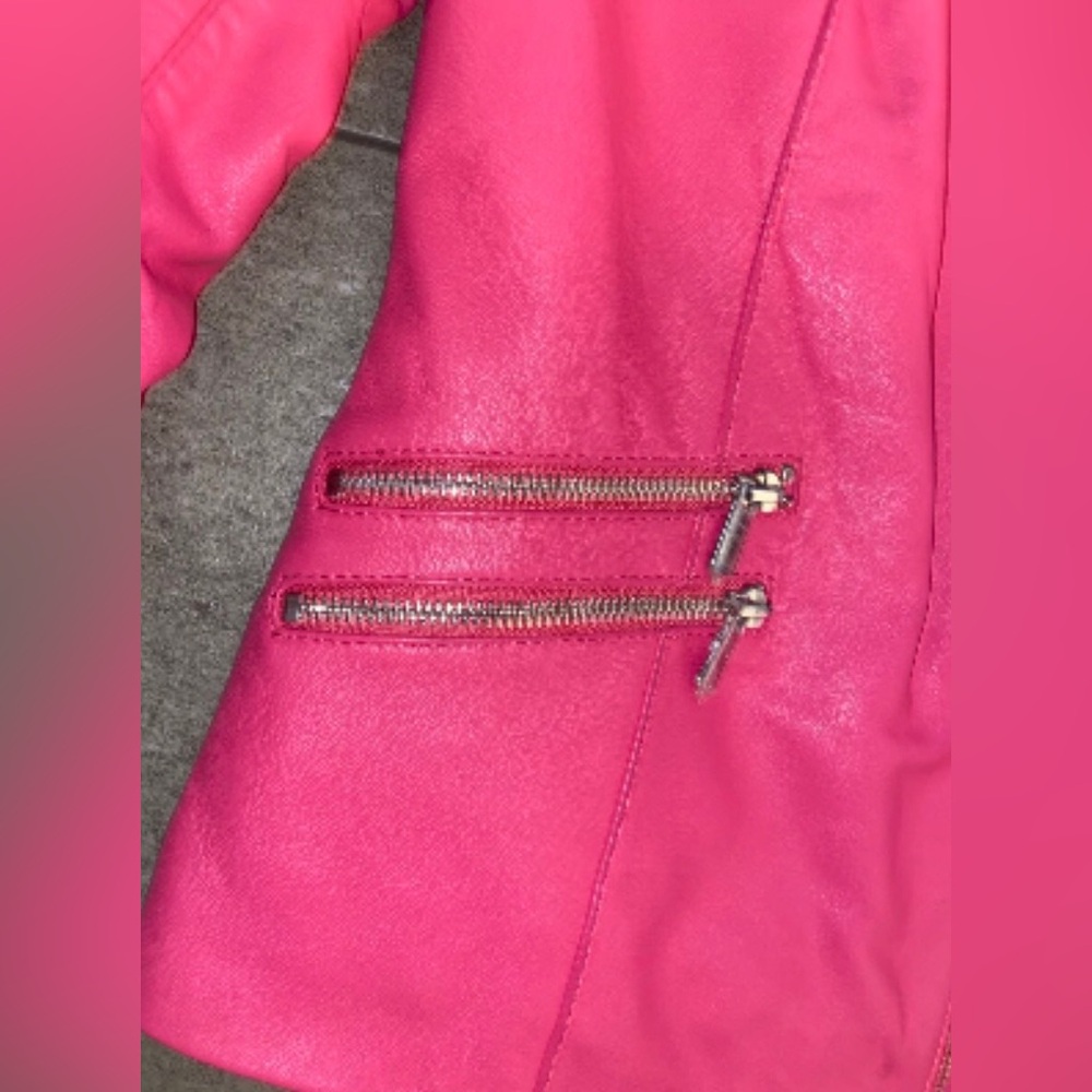 Neiman Marcus Pink Leather Jacket with Double Zipper Detail - Picture 4 of 7